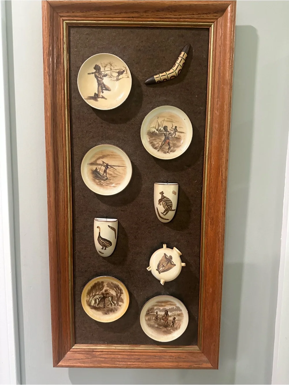 Brown Framed Wall Plate Display - Decorative Home Wall Decor